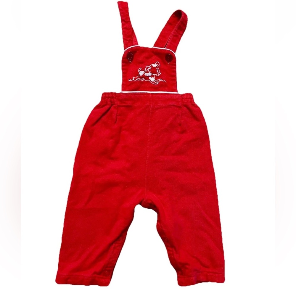 Carter’s Girls red ribbed overalls puppy stitching cotton medium (15-22lbs) VTG